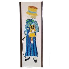 Vintage Gravel Art Circus Clown Cat Wall Hanging Mid Century Grass Cloth Corded 
