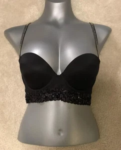EUC! Victorias Secret Pink Rhinestone/Sequin Bustier Bra Sz 36B Festival Bra! - Picture 1 of 5