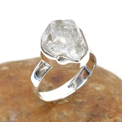 Anillo de diamantes naturales Herkimer plata de ley 925 anillo de cristal de diamantes 7,5-H122 Foto 1 de 2