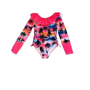 Swim Girls 2-Piece Rash Guard Swim Skirt Set UPF 50+ Tropical Palm Tree Size 12 - Picture 1 of 12