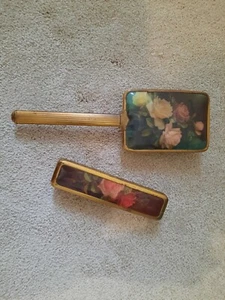 Vintage Hair Brush Set 2 pieces Floral Design - Picture 1 of 8