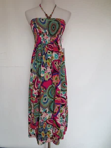BLU DEISE langes Party Kleid Maxi Rock ca 34 36 38 Blumen Ornamente bunt /G - Bild 1 von 4