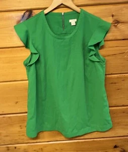 Top donna J.Crew verde manica corta con volant taglia 10 manica ad aletta - Foto 1 di 7