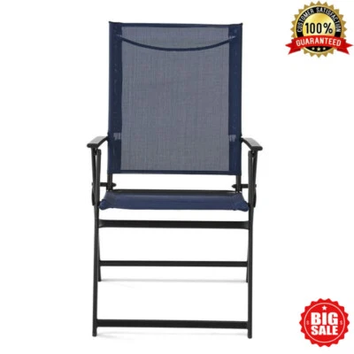 Juego de sillones plegables de 2 piezas para patio al aire libre con eslinga portátil con marco de acero sillas para camping Foto 1 de 3