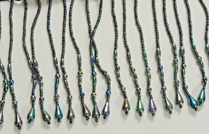 1960s Handmade Victorian Beaded Iridescent Wide Fringe 4" x 14" - Picture 1 of 5