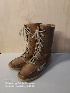 Sperry Top-Sider Ladyfish Boots Womens Mid Calf Leather Lace Tan Brown - Picture 1 of 8