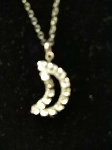 VALENTINES MOON CRESCENT RHINESTONE NECKLACE 9 INCH CHOKER SILVERTONE VTG - Picture 1 of 6