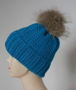 Luxus 100%Alpaca Bommelmütze Skimütze Strickmütze Echt Fell Pelz Gr56-62 NEU - Bild 1 von 6