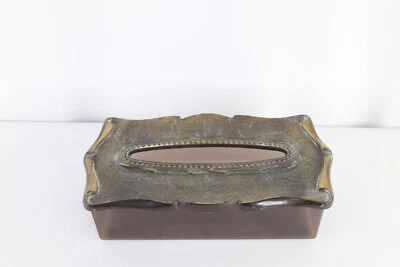 Vintage Antique Brass Ornate Face Tissue Bathroom Holder Box Patina - Image 1 of 4