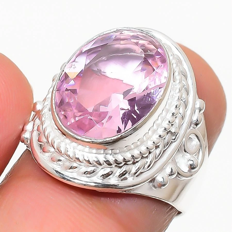 Anillo de plata esterlina 925 con piedras preciosas de kuncita rosa joyería de todos los tamaños para regalo Foto 1 de 1