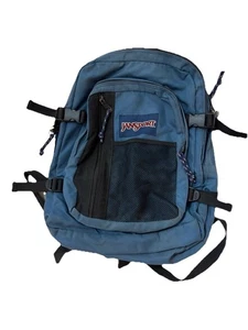 Vintage 90s JanSport Blue Black Hiking Travel Backpack Daypack Multi-Pocket - Picture 1 of 8