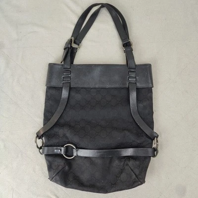 Gucci Black Monogram Shoulder Bag Black Canvas Leather Horsebit Bondage Tote - Image 1 of 4