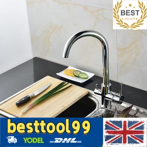 Grifo de fregadero de cocina de 3 vías filtro de agua grifo mezclador filtro de agua potable cromo Reino Unido - Imagen 1 de 11