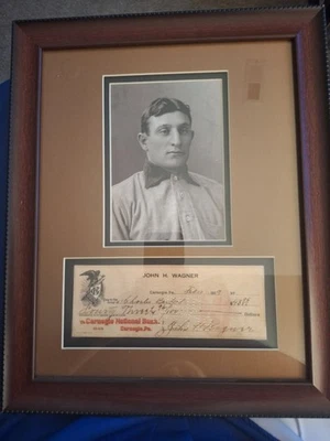 Réplica enmarcada Honus Wagner 16x13 cheque firmado y exhibición de fotos T206 piratas Foto 1 de 4