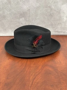 Vintage Dobbs Fifth Avenue New York Men's Black Fedora Hat W/ Feathers Pure Wool - Picture 1 of 10