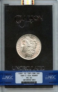 1891-CC TOP-100 Morgan Dollar VAM-3 GSA HOARD S$1 NGC MS62 - Picture 1 of 2