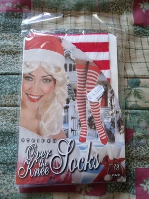Calze Striped Socks Nuove Natale Costume Donna 70 denari taglia unica - Immagine 1 di 4