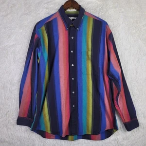 Vtg Lg Perry Ellis Rainbow Stripe Button Down Shirt USA 90s 80s - Picture 1 of 7
