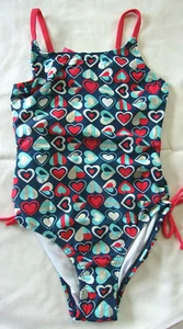 GIRLS SIZE 6 6X ** 1 PC PATRIOTIC HEARTS METALLIC SWIM SUIT CLOTHING - NEW - Picture 1 of 2