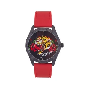 Ed Hardy Ladies Rubber Black/Red Plain Analog Watch - Picture 1 of 2