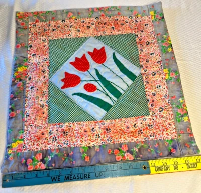 复古花卉郁金香绗缝枕头拉链盖仅 18.5 英寸家用手工小屋 — 第 1/4 张图片