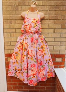 Yours Rosa Multicolor Floral Halter Cuello Patinador Muy Midi Baile de graduación Verano Vestido 18 - Imagen 1 de 8