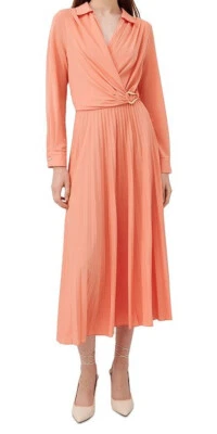 MARELLA FAUX WRAP CROSSOVER DRESS JERSEY MIDI COLLARED PLEATED PEACH SIZE XL - Image 1 of 4