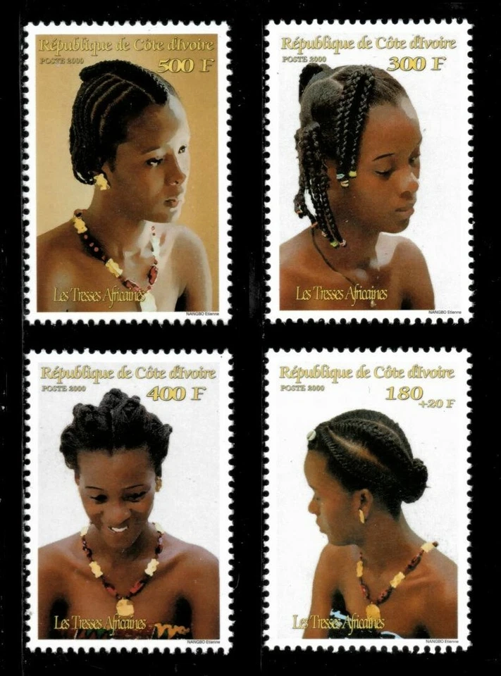 Costa de Marfil 2000 - Peinados trenzados africanos - Juego de 4 estampillas Scott 1085-8 - MNH Foto 1 de 1