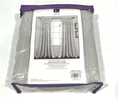 Lush Decor Boho Pom Pom Tassel Linen Window Curtain Single Panel 84 in x 52 in  - Image 1 of 4