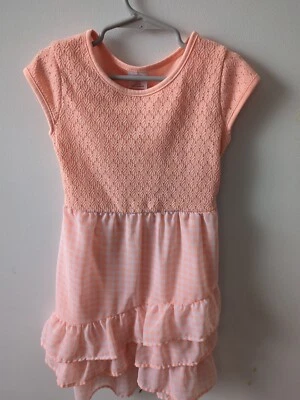 Vestido para niñas Wonder Nation 6-6x blanco melocotón 3 capas a cuadros con volantes dobladillo Foto 1 de 2