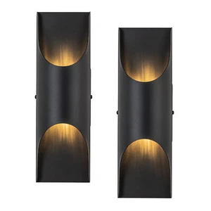 2-Pack Matte Black Integrated LED Outdoor Wall Lantern Sconces - Picture 1 of 13