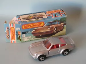 Matchbox Porsche 911 Turbo Silver Body Red Seat Boxed 75mm Toy Model Car - Picture 1 of 3