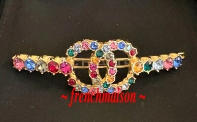 AUTÉNTICO CHANEL CC Logo Pinza de Pelo Dorada Cristales Multicolores Nuevo Raro Foto 1 de 4