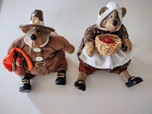 Lot 2 Russ Berrie Thanksgiving Decor Bears Joshua Josette Kelly Critter Factory - Picture 1 of 4