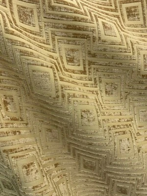 GOLD GEOMETRIC CHENILLE UPHOLSTERY BROCADE FABRIC (54 in.) Sold By The Yard - Image 1 of 4
