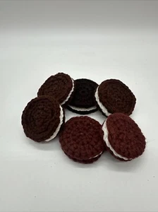 Vintage handgehäkelte Oreo Cookies hausgemachte Schokolade Cookies gefälschte 6er Set - Bild 1 von 6