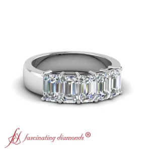Five Stone 2 Carat Emerald Cut Lab Created Diamond Wedding Anniversary Band VS2 - Picture 1 of 3