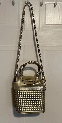 Bags By Warren Reed Small Purse Bag Gold Weave Metallic With Crossbody Strap euc - Image 1 of 4