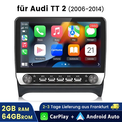 Für AUDI TT 2006-2014 Carplay Autoradio Android 14 GPS Navi WIFI BT FM USB 4+64G - Bild 1 von 4