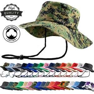 Unisex 100% Cotton Camo Bucket Hat Fishing Camping Safari Boonie Sun Summer - Picture 1 of 38