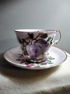 Regency Bone China Teetasse & Untertasse mit Pflaumen & Beeren vergoldete Ränder Made in England - Bild 1 von 11