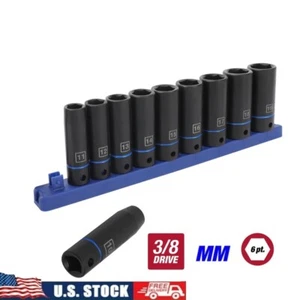 11-Piece Deep Drive Impact Socket Set 3/8 Inch Cr-V Steel Automotive Tools New - Picture 1 of 17