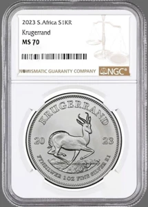 2023  SOUTH  AFRICA  SIKR  SILVER KRUGERRAND  1  OZ.  FINE SILVER 999  MS70  NGC - Picture 1 of 4