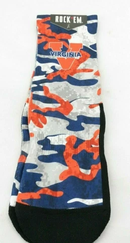 Camo Athletic Crew Socks S/M Virginia Cavaliers Orange Grey & Blue Camo  TF Cover