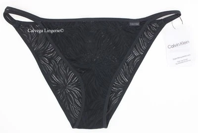 NWT Calvin Klein QF7105 "Sheer Marquisette" High Leg, Lace, String Tanga, Black - Image 1 of 4