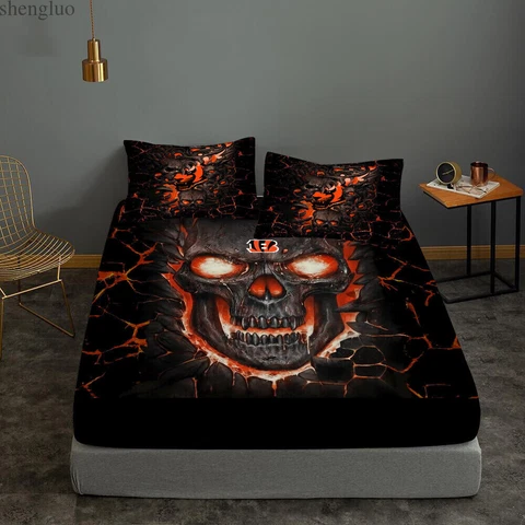 Cincinnati Bengals Fitted Sheet Bedding Set 3PCS Deep Pocket Sheet Pillowcases Cover