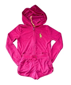 Polo Ralph Lauren Terry Pink Zip-Up Hoodie & Shorts Set Girls Size Large (12-14) - Picture 1 of 9