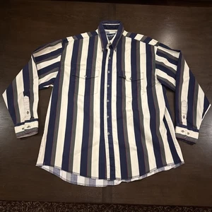 Vtg 90s Wrangler Western Button Up L/S Shirt Striped Cowboy Mens 17.5x35 (XL) - Picture 1 of 22