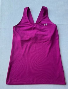 Sujetador deportivo Under Armour Heatgear magenta espalda deportiva sin mangas incorporado en muy buen estado - Imagen 1 de 7
