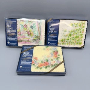 Menge 3 Reispapierservietten Baumgarten Mittagessen Seidenoptik Blumen Japan Vintage - Bild 1 von 5